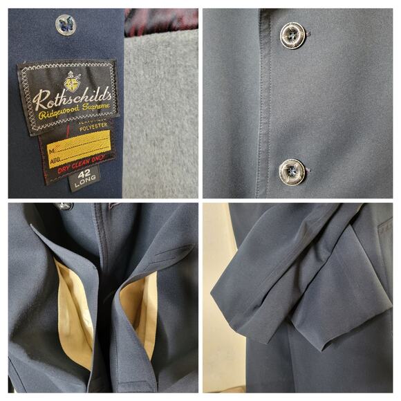 VTG Rothschild's Mens Big & Tall Navy Trench Coat Jacket Removable Liner✨️42L - Picture 7 of 16